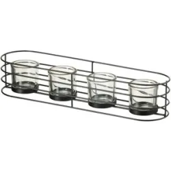 HOME STORY 4er Teelichthalter   ¦ schwarz ¦ Metall,Glas ¦ Maße (cm): B: 40 H: