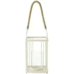 HOME STORY Laterne mit Seilgriff   ¦ creme ¦ Metall,Glas ¦ Maße (cm): B: 16 H:
