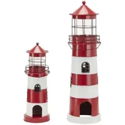 Höffner Teelichthalter Leuchtturm  2er Set   ¦ rot ¦ Eisen,Glas ¦ Maße (cm): H: 64  Ø: