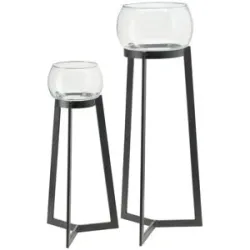 Höffner Windlicht auf Metallgestell  2er Set   ¦ schwarz ¦ Eisen,Glas ¦ Maße (cm): B: 35