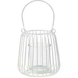Höffner Windlicht mit Glaseinsatz   ¦ weiß ¦ Metall,Glas ¦ Maße (cm): H: 12  Ø: 10