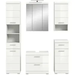 Höffner Badmöbel-Set 5 teilig  Schloonsee ¦ weiß ¦ Maße (cm): B: 164 H: 191