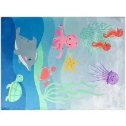 KJUT Kurzflorteppich  Meerestiere ¦ blau ¦ Synthetische Fasern ¦ Maße (cm): B:
