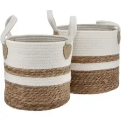 Höffner Aufbewahrungskorb  2er Set   ¦ braun ¦ Baumwolle,Seegras ¦ Maße (cm): H: 24  Ø: