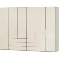 Höffner Falttüren-Panoramaschrank  6-türig  Beda ¦ beige ¦ Maße (cm): B: 300 H: 216 T: