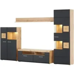 Höffner Wohnwand  Cortina ¦ schwarz ¦ Maße (cm): B: 325 H: 205 T: 47.0