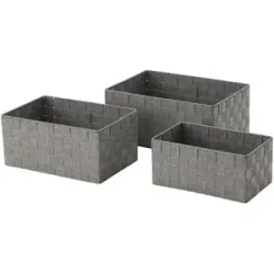 HOME STORY Aufbewahrungskorb  3er Set   ¦ grau ¦ Polyester,Metall ¦ Maße (cm):