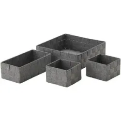 HOME STORY Aufbewahrungskorb  4er-Set   ¦ grau ¦ Polyester,Metall ¦ Maße (cm):