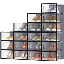 Höffner Schuhbox 18er-Set   ¦ schwarz ¦ Kunststoff ¦ Maße (cm): B: 23,2 H: 14,3
