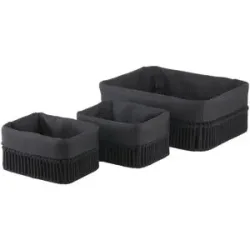 Höffner Aufbewahrungskorb  3er Set   ¦ schwarz ¦ Polyester,Baumwolle,Metall ¦ Maße (cm):