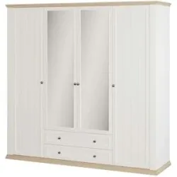 Höffner Drehtürenschrank mit Spiegel Countryside ¦ weiß ¦ Maße (cm): B: 218,9 H: 214,2