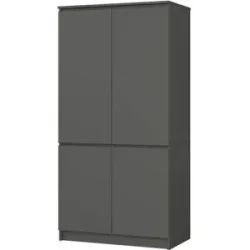 Höffner Drehtürenschrank 90 cm breit Valentina ¦ grau ¦ Maße (cm): B: 90 H: 180
