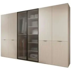 Höffner Drehtürenschrank 6 türig Sandbox ¦ beige ¦ Maße (cm): B: 303 H: 200