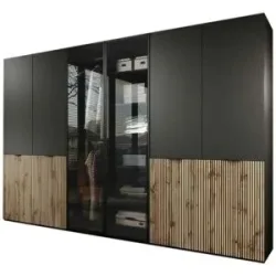 Höffner Drehtürenschrank 6 türig Sandbox ¦ schwarz ¦ Maße (cm): B: 303 H: 200