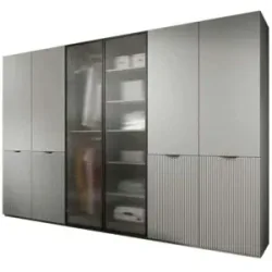 Höffner Drehtürenschrank 6 türig Sandbox ¦ grau ¦ Maße (cm): B: 303 H: 200