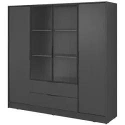 Höffner Drehtürenschrank mit 2 Schubladen Lyke ¦ schwarz ¦ Maße (cm): B: 206 H: 200