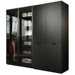 Höffner Drehtürenschrank 4 türig Sandbox ¦ schwarz ¦ Maße (cm): B: 202 H: 200