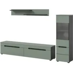 Höffner Wohnwand   ¦ grau ¦ Maße (cm): B: 221 H: 141