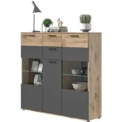 Höffner Highboard  Monsano ¦ grau ¦ Maße (cm): B: 140 H: 134 T: 37.0