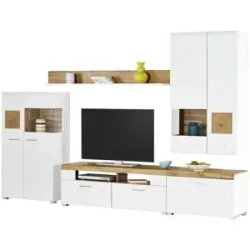 Höffner Wohnwand mit Beleuchtung Cortina ¦ weiß ¦ Maße (cm): B: 320 H: 205 T: 47.0
