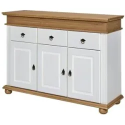 Höffner Sideboard aus Massivholz Fehmarn ¦ weiß ¦ Maße (cm): B: 141,3 H: 100 T: 46.3