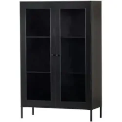 WOOOD Vitrine  Xam ¦ schwarz ¦ Maße (cm): B: 100 H: 155