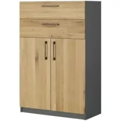 Höffner Aktenschrank mit Massivholzfront SOLIDLine ¦ grau ¦ Maße (cm): B: 80 H: 121,4 T: