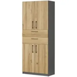 Höffner Aktenschrank mit Massivholzfront SOLIDLine ¦ grau ¦ Maße (cm): B: 80 H: 198,2 T: