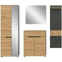 Höffner Garderobenkombination 4-teilig  Canu ¦ grau ¦ Maße (cm): B: 220 H: 190