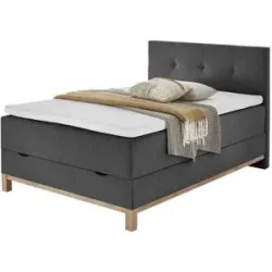 Höffner Home Boxspringbett mit Bettkasten Catania ¦ grau ¦ Maße (cm): B: 122 H: