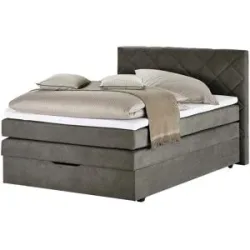 Höffner Boxspringbett mit Bettkasten und Topper Princess ¦ grau ¦ Maße (cm): B: 152 H: