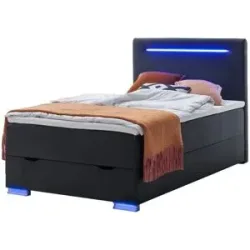 Höffner Boxspringbett mit LED-Beleuchtung  Lederoptik  120/200 cm Knight ¦ schwarz ¦