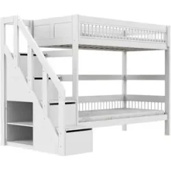 Lifetime Etagenbett mit Treppe  Breeze ¦ weiß ¦ Maße (cm): B: 257 H: 177 T: