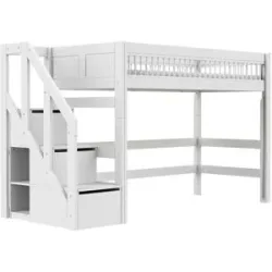 Lifetime Mittelhochbett mit Treppe  Breeze ¦ weiß ¦ Maße (cm): B: 257 H: 152 T: