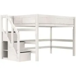 Lifetime Mittelhochbett mit Treppe  Basis ¦ weiß ¦ Maße (cm): B: 257 H: 152