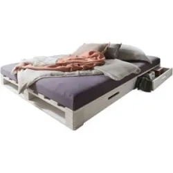 Höffner Palettenbett mit Stauraum Dallas ¦ weiß ¦ Maße (cm): B: 140 H: 14