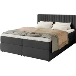 Höffner Boxbett mit Bettkasten und Topper Drayton ¦ schwarz ¦ Maße (cm): B: 140 H: 102