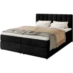 Höffner Boxbett mit Stauraum und Topper Devora ¦ schwarz ¦ Maße (cm): B: 160 H: 102