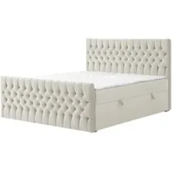 Höffner Boxbett mit Bettkasten und Fußteil Belek King ¦ beige ¦ Maße (cm): B: 200 H: 125