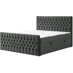 Höffner Boxbett mit Bettkasten und Fußteil Belek King ¦ grau ¦ Maße (cm): B: 200 H: 125