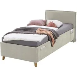 Höffner Polsterbett mit trendiger Kederumrahmung Fun ¦ beige ¦ Maße (cm): B: 103 H: 90