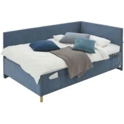 Höffner Polsterbett in Cord Cool ¦ blau ¦ Maße (cm): B: 130 H: 90