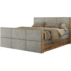 Höffner Boxspringbett mit Bettkasten Albero 2 King Duo ¦ grau ¦ Maße (cm): B: 148 H: 113