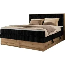Höffner Boxspringbett mit Bettkasten Wood Classic King ¦ schwarz ¦ Maße (cm): B: 184 H:
