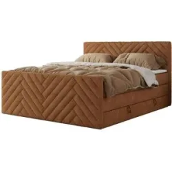 Höffner Boxspringbett mit Bettkasten Paris King Duo ¦ orange ¦ Maße (cm): B: 141 H: 110