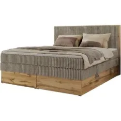 Höffner Boxspringbett mit Bettkasten Wood Classic King ¦ braun ¦ Maße (cm): B: 164 H:
