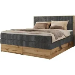 Höffner Boxspringbett mit Bettkasten Wood Classic King ¦ grau ¦ Maße (cm): B: 164 H: 120