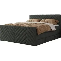 Höffner Boxspringbett mit Bettkasten Paris King Duo ¦ grau ¦ Maße (cm): B: 161 H: 110