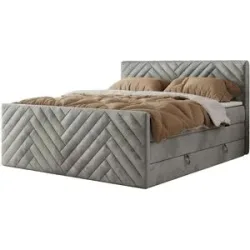 Höffner Boxspringbett mit Bettkasten Paris King Duo ¦ grau ¦ Maße (cm): B: 121 H: 110