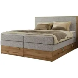 Höffner Boxspringbett mit Bettkasten Wood Classic King ¦ grau ¦ Maße (cm): B: 184 H: 120
